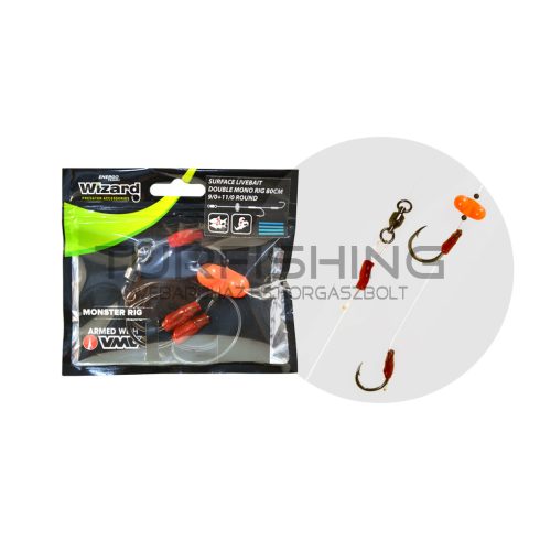 WIZARD MONSTER SURFACE LIVEBAIT DOUBLE MONO RIG 9/0+11/0 ROUND