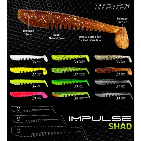 NEVIS Impulse Shad 10cm 4db/cs Fekete-Ezüst