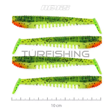 NEVIS Impulse Shad 10cm 4db/cs Zöld-Narancs Flitter