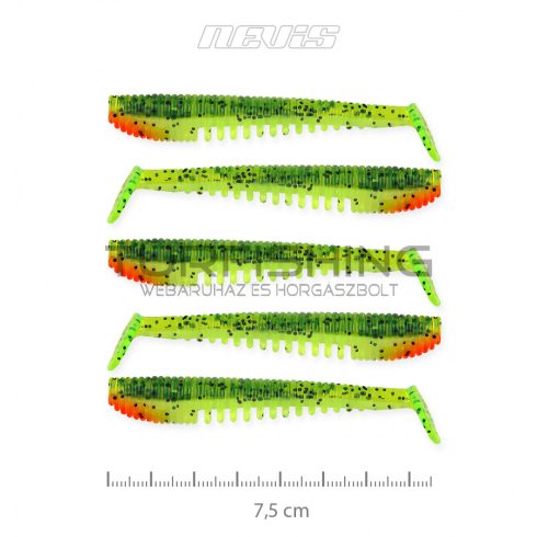 NEVIS Impulse Shad 7.5cm 5db/cs Zöld-Narancs Flitter