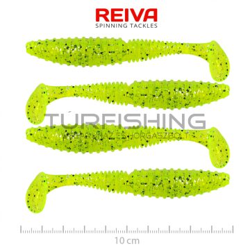 REIVA Zander Power Shad 10cm 4db/cs (Fluo Zöld Flitter II.)