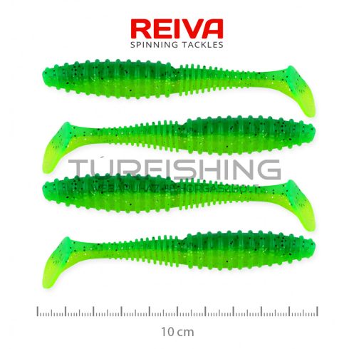 REIVA Zander Power Shad 10cm 4db/cs (Zöld Flitter)