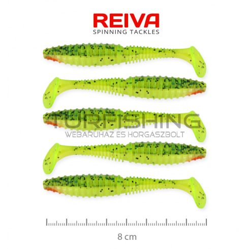 REIVA Zander Power Shad 8cm 5db/cs (Zöld-Narancs Flitter)