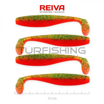 REIVA Flat Minnow shad 10cm 4db/cs (Zöld-Narancs Flitter)