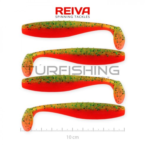 REIVA Flat Minnow shad 10cm 4db/cs (Zöld-Narancs Flitter)