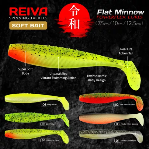 REIVA Flat Minnow shad 10cm 4db/cs (Fekete-Fehér-Narancs)