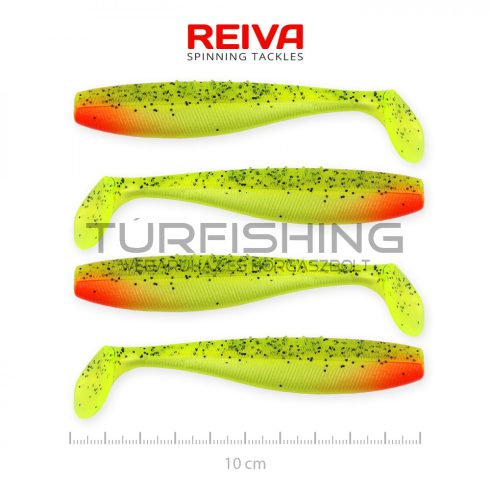 REIVA Flat Minnow shad 10cm 4db/cs (Zöld-Piros Flitter)