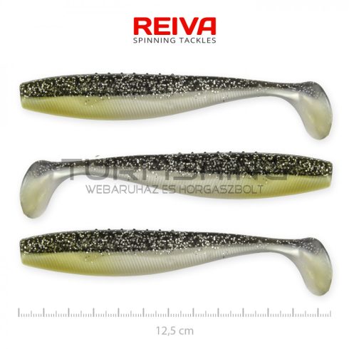 REIVA Flat Minnow shad 12,5cm 3db/cs (Fekete-Ezüst Flitter)