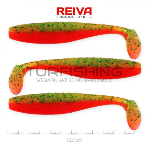 REIVA Flat Minnow shad 12,5cm 3db/cs (Zöld-Narancs Flitter)
