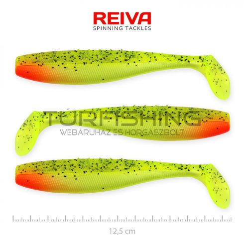 REIVA Flat Minnow shad 12,5cm 3db/cs (Zöld-Piros Flitter)