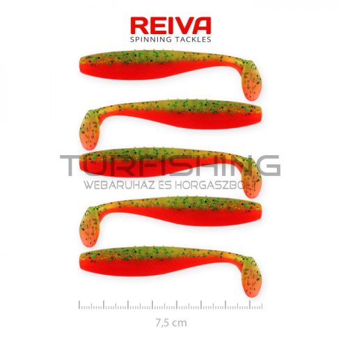 REIVA Flat Minnow shad 7,5cm 5db/cs (Zöld-Narancs Flitter)