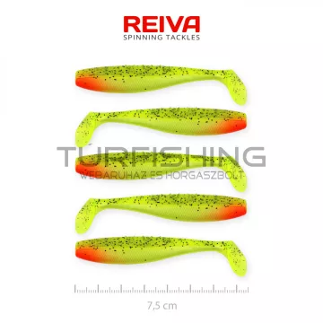 REIVA Flat Minnow shad 7,5cm 5db/cs (Zöld-Piros Flitter)