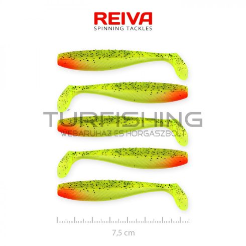 REIVA Flat Minnow shad 7,5cm 5db/cs (Zöld-Piros Flitter)