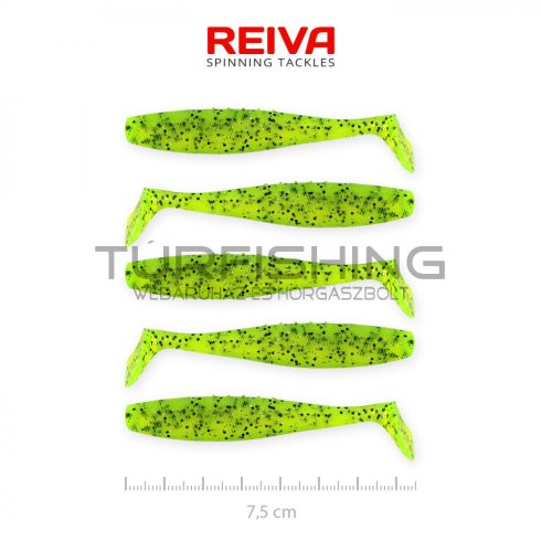 REIVA Flat Minnow shad 7,5cm 5db/cs (Zöld Flitter)