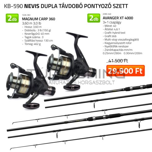 NEVIS Dupla Távdobó pontyozó szett  2x 1226-363+ 2x  2545-450