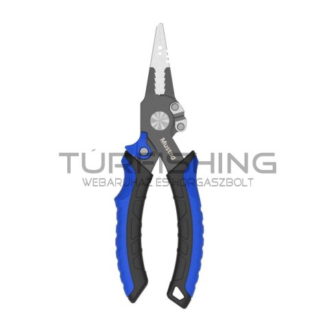 MUSTAD 7.5" ALUMINUM BODY, STAINLESS STEEL JAWS, TUNGSTEN CARBIDE BRAID CUTTER BLUE