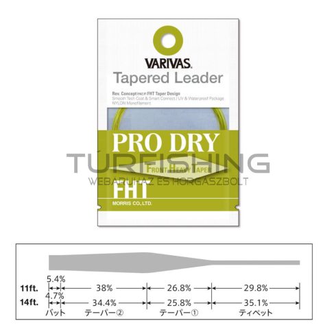 Varivas VARIVAS VÉKONYODÓ ELŐKE TAPERED LEADER PRO DRY FHT 5X 11ft 0.148mm-0.40mm