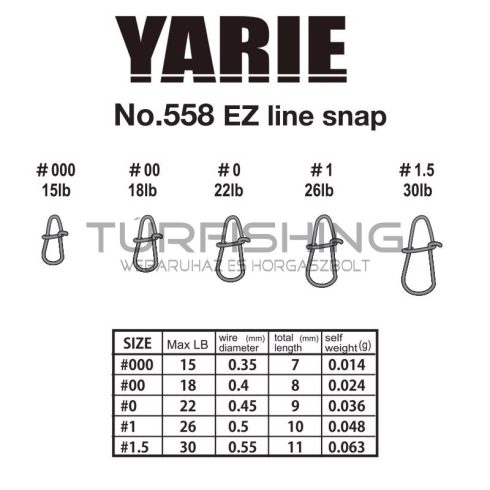 Yarie Jespa KAPOCS YARIE 558 EZ LINE SNAP 15LB 000